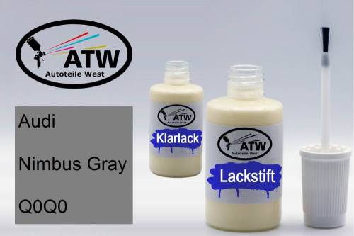 Audi, Nimbus Gray, Q0Q0: 20ml Lackstift + 20ml Klarlack - Set, von ATW Autoteile West.